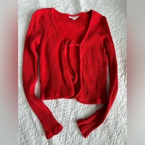 Top Shop Red Front-tie Long sleeve top